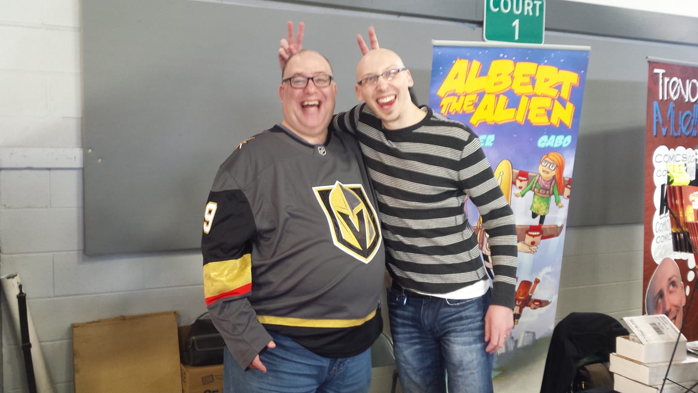 comic writer russell lissau and trevor mueller at mighty con chicago 2019