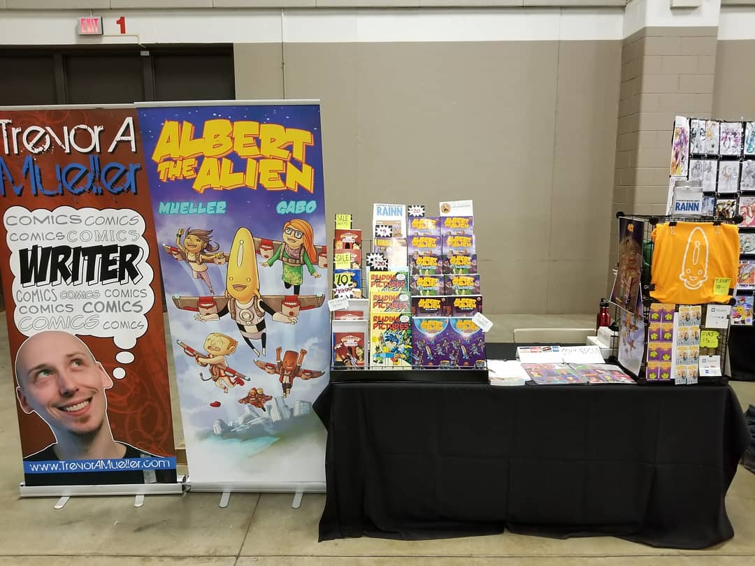 Trevor Mueller, comic book, booth setup, artist alley, anime con